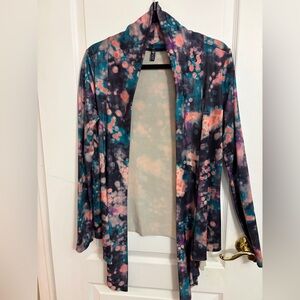 Onzie Abstract Watercolor Sweater/Shrug in Teal, Coral & Black